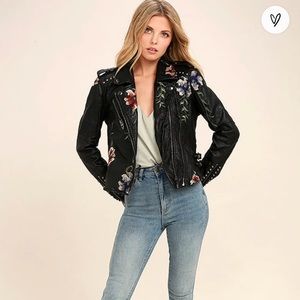 Blank NYC Black Embroidered Vegan Leather Moto Jacket